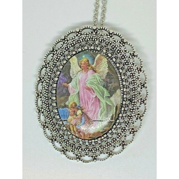Guardian Angel Jewelry Porcelain Brooch Necklace - Picture 3 of 10